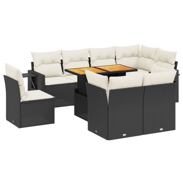 vidaXL 9-tlg. Garten-Sofagarnitur mit Kissen Schwarz Poly Rattan