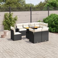 vidaXL 9-tlg. Garten-Sofagarnitur mit Kissen Schwarz Poly Rattan