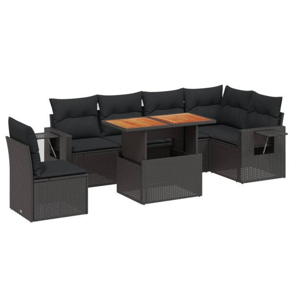 vidaXL 7-tlg. Garten-Sofagarnitur mit Kissen Schwarz Poly Rattan