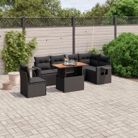 vidaXL 7-tlg. Garten-Sofagarnitur mit Kissen Schwarz Poly Rattan