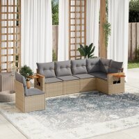 vidaXL 6-tlg. Garten-Sofagarnitur mit Kissen Beige Poly Rattan