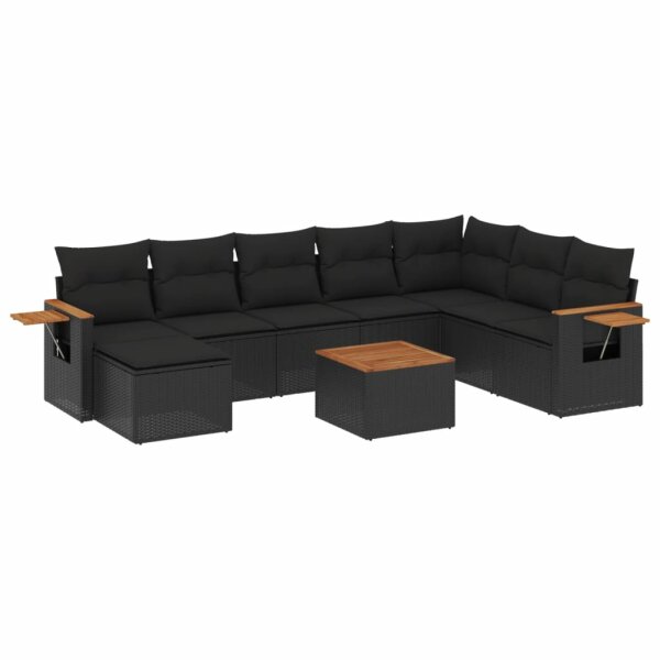 vidaXL 9-tlg. Garten-Sofagarnitur mit Kissen Schwarz Poly Rattan