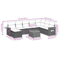 vidaXL 9-tlg. Garten-Sofagarnitur mit Kissen Schwarz Poly Rattan