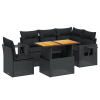 vidaXL 6-tlg. Garten-Sofagarnitur mit Kissen Schwarz Poly Rattan