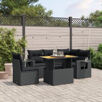 vidaXL 6-tlg. Garten-Sofagarnitur mit Kissen Schwarz Poly Rattan