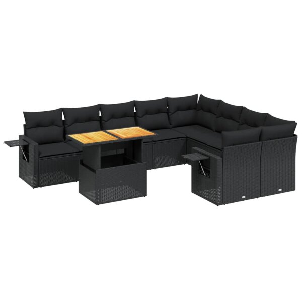 vidaXL 10-tlg. Garten-Sofagarnitur mit Kissen Schwarz Poly Rattan