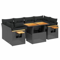 vidaXL 7-tlg. Garten-Sofagarnitur mit Kissen Schwarz Poly Rattan