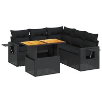 vidaXL 6-tlg. Garten-Sofagarnitur mit Kissen Schwarz Poly Rattan