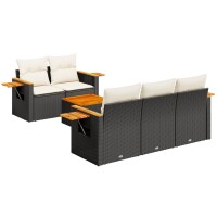 vidaXL 6-tlg. Garten-Sofagarnitur mit Kissen Schwarz Poly Rattan