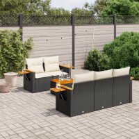 vidaXL 6-tlg. Garten-Sofagarnitur mit Kissen Schwarz Poly Rattan