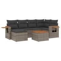 vidaXL 7-tlg. Garten-Sofagarnitur mit Kissen Grau Poly Rattan