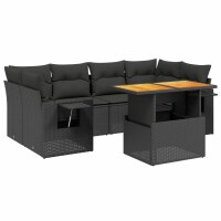 vidaXL 7-tlg. Garten-Sofagarnitur mit Kissen Schwarz Poly Rattan