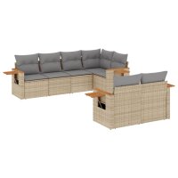 vidaXL 7-tlg. Garten-Sofagarnitur mit Kissen Grau Poly Rattan