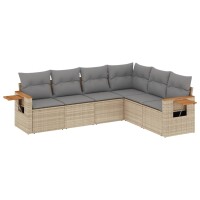 vidaXL 6-tlg. Garten-Sofagarnitur mit Kissen Beige Poly Rattan