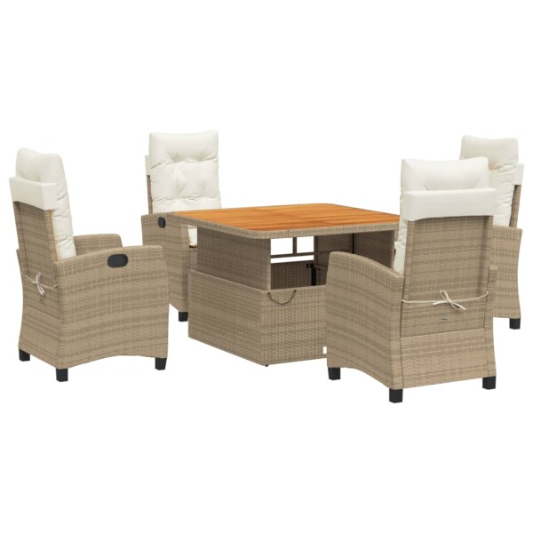 vidaXL 5-tlg. Garten-Essgruppe mit Kissen Beige Poly Rattan