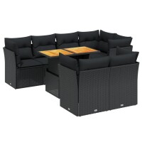 vidaXL 8-tlg. Garten-Sofagarnitur mit Kissen Schwarz Poly Rattan