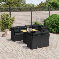 vidaXL 8-tlg. Garten-Sofagarnitur mit Kissen Schwarz Poly Rattan