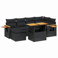 vidaXL 7-tlg. Garten-Sofagarnitur mit Kissen Schwarz Poly Rattan