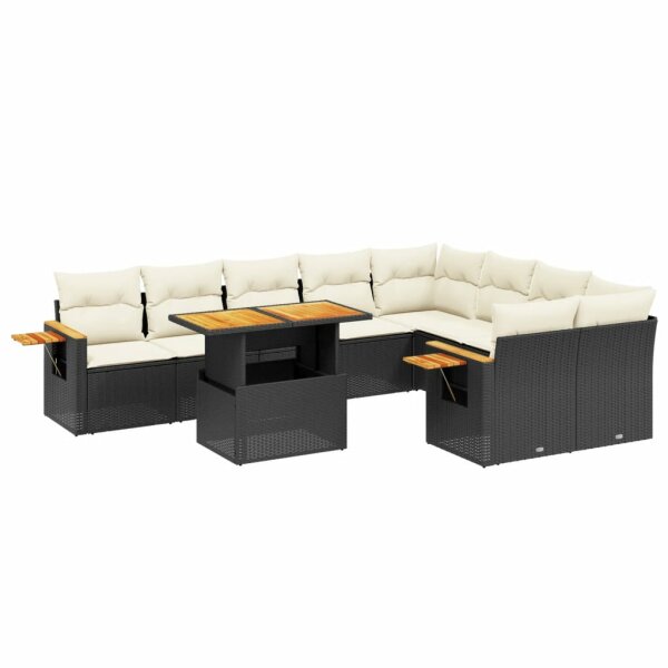 vidaXL 10-tlg. Garten-Sofagarnitur mit Kissen Schwarz Poly Rattan