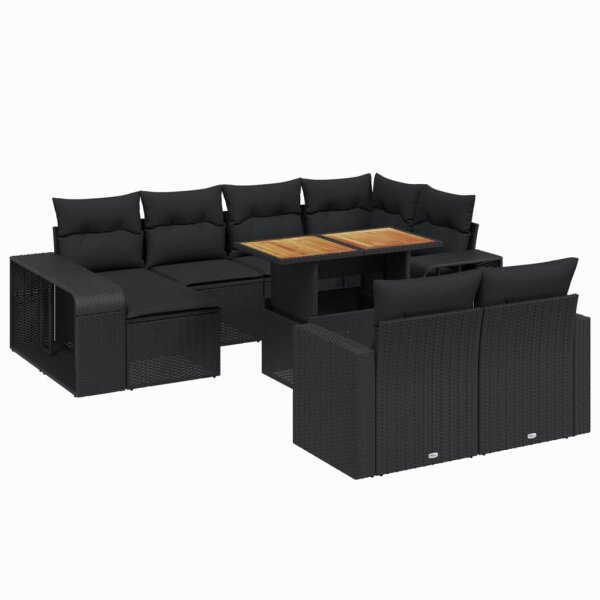 vidaXL 11-tlg. Garten-Sofagarnitur mit Kissen Schwarz Poly Rattan