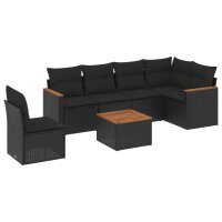 vidaXL 7-tlg. Garten-Sofagarnitur mit Kissen Schwarz Poly Rattan