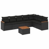 vidaXL 8-tlg. Garten-Sofagarnitur mit Kissen Schwarz Poly Rattan