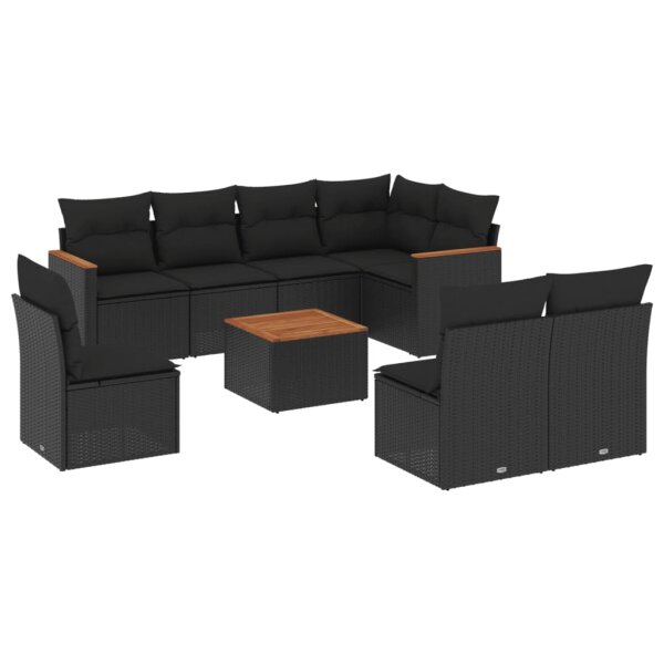 vidaXL 9-tlg. Garten-Sofagarnitur mit Kissen Schwarz Poly Rattan