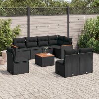 vidaXL 9-tlg. Garten-Sofagarnitur mit Kissen Schwarz Poly Rattan