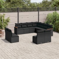 vidaXL 11-tlg. Garten-Sofagarnitur mit Kissen Schwarz...