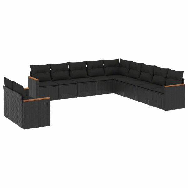 vidaXL 11-tlg. Garten-Sofagarnitur mit Kissen Schwarz Poly Rattan