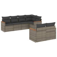 vidaXL 7-tlg. Garten-Sofagarnitur mit Kissen Grau Poly Rattan