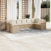 vidaXL 10-tlg. Garten-Sofagarnitur mit Kissen Beige Poly...