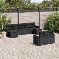 vidaXL 9-tlg. Garten-Sofagarnitur mit Kissen Schwarz Poly Rattan