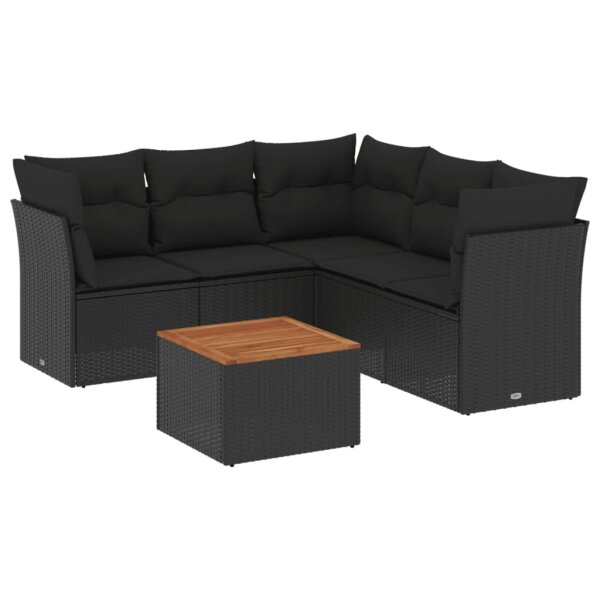 vidaXL 6-tlg. Garten-Sofagarnitur mit Kissen Schwarz Poly Rattan