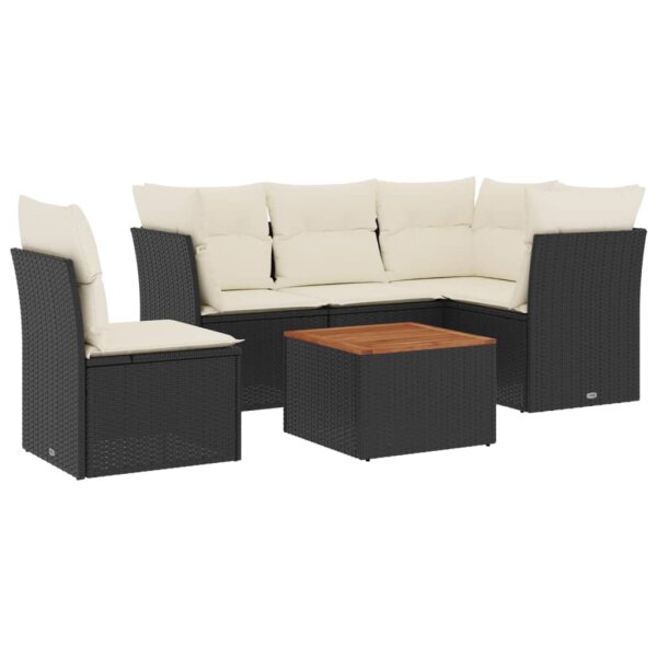 vidaXL 6-tlg. Garten-Sofagarnitur mit Kissen Schwarz Poly Rattan