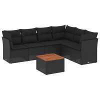 vidaXL 7-tlg. Garten-Sofagarnitur mit Kissen Schwarz Poly Rattan