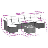 vidaXL 8-tlg. Garten-Sofagarnitur mit Kissen Schwarz Poly Rattan