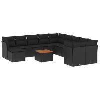 vidaXL 12-tlg. Garten-Sofagarnitur mit Kissen Schwarz Poly Rattan