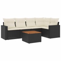 vidaXL 6-tlg. Garten-Sofagarnitur mit Kissen Schwarz Poly Rattan