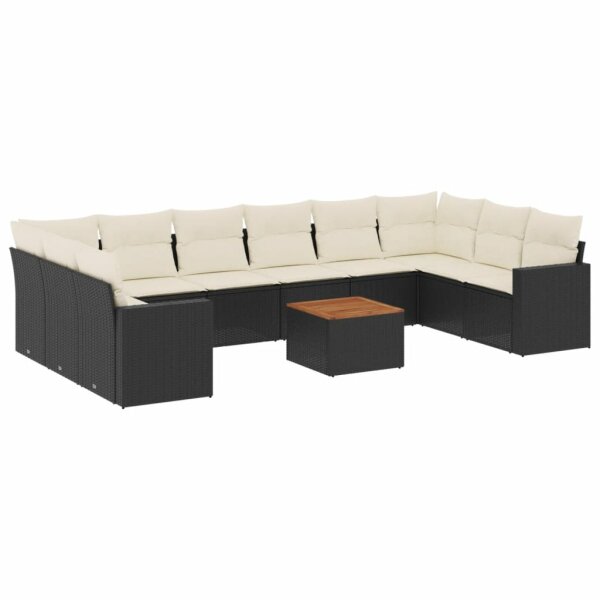 vidaXL 11-tlg. Garten-Sofagarnitur mit Kissen Schwarz Poly Rattan