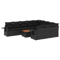 vidaXL 11-tlg. Garten-Sofagarnitur mit Kissen Schwarz Poly Rattan