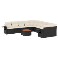 vidaXL 11-tlg. Garten-Sofagarnitur mit Kissen Schwarz Poly Rattan