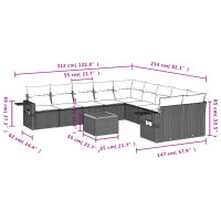 vidaXL 11-tlg. Garten-Sofagarnitur mit Kissen Schwarz Poly Rattan