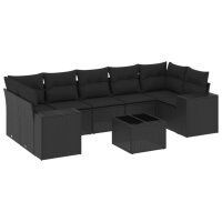 vidaXL 8-tlg. Garten-Sofagarnitur mit Kissen Schwarz Poly Rattan