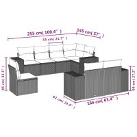 vidaXL 8-tlg. Garten-Sofagarnitur mit Kissen Schwarz Poly Rattan