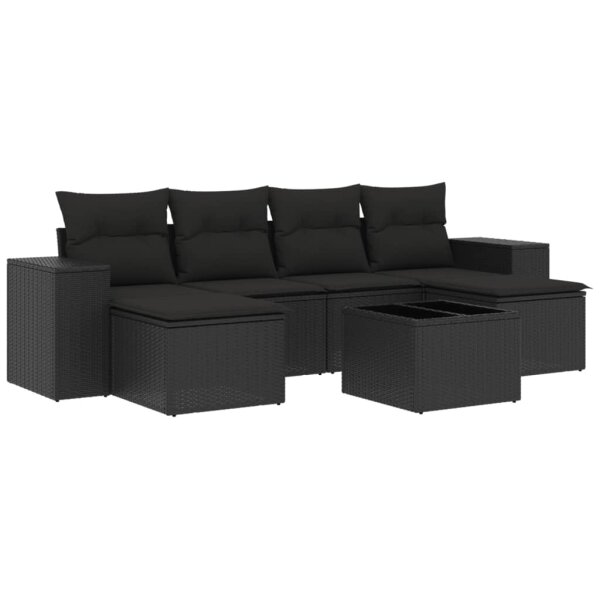 vidaXL 7-tlg. Garten-Sofagarnitur mit Kissen Schwarz Poly Rattan