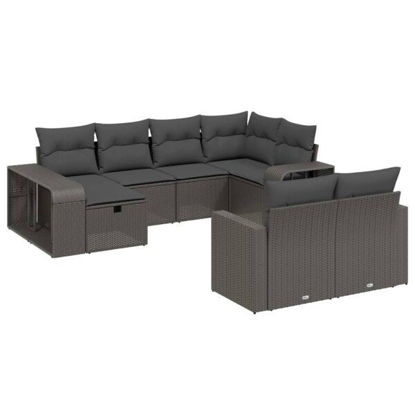 vidaXL 10-tlg. Garten-Sofagarnitur mit Kissen Schwarz Poly Rattan