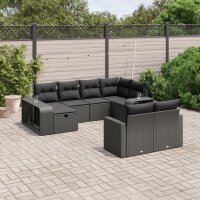 vidaXL 10-tlg. Garten-Sofagarnitur mit Kissen Schwarz Poly Rattan