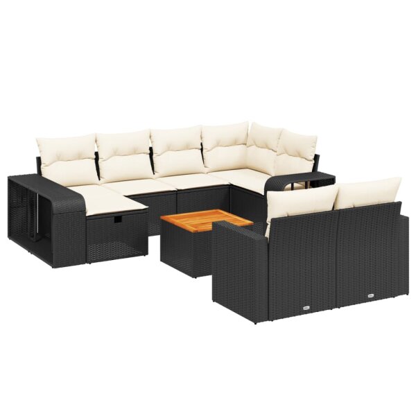 vidaXL 11-tlg. Garten-Sofagarnitur mit Kissen Schwarz Poly Rattan