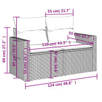 vidaXL 3-tlg. Garten-Sofagarnitur mit Kissen Schwarz Poly Rattan